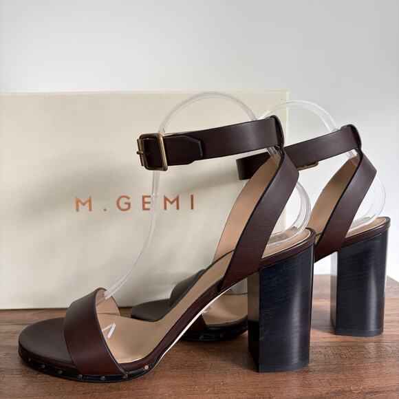 M. Gemi NEW The Lume Brown 38.5 / 8 Leather Strappy Sandal Heels w/ Box Italy - Picture 1 of 9
